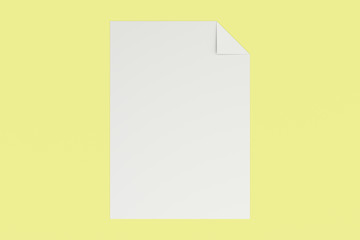 Blank white flyer with a curved corner mockup on yellow background
