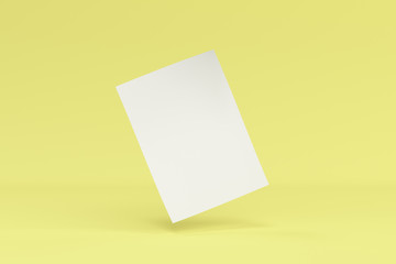 Blank white bended flyer mockup on yellow background