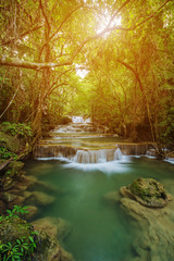 Fototapeta na wymiar Level 1 of Huay Mae Kamin waterfall in Khuean Srinagarindra National Park, Kanchanaburi, Thailand