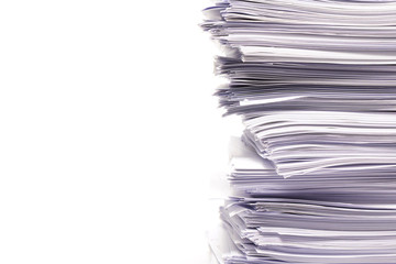 Stack of business papers isolated on white background