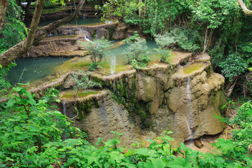 Level 4 of Huay Mae Kamin waterfall dry out in summer, Kanchanaburi, Thailand