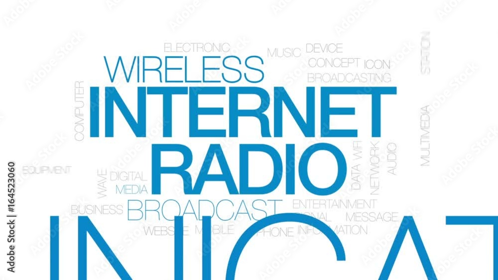 Poster internet radio animated word cloud, text design animation. kinetic typography.