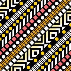Retro color seamless pattern. Fancy abstract geometric art print. Ethnic hipster ornamental lines backdrop. - 164523455