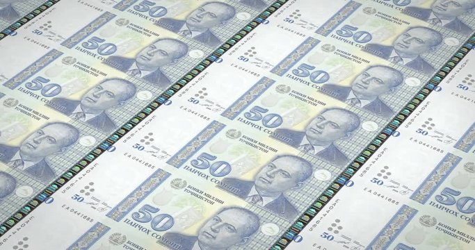 Banknotes of fifty Tajikistani somoni of Tajikistan, cash money, loop
