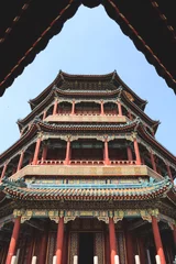 Fototapeten Spectacular pagoda tower in the Summer Palace imperial complex in Beijing, China © okonato