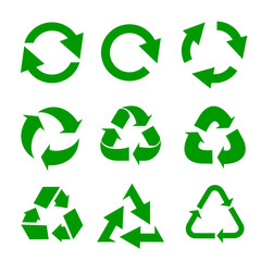 Obraz premium Recycled eco vector icon set. Recycle arrows ecology symbol. Recycled cycle arrow. Vector illustration isolated on white background