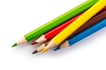 Colored wooden pencils close-up
