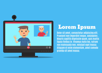 Computer monitor and web camera. The interface of the video call application. Videochat between father and son. Vector illustration in a flat style
