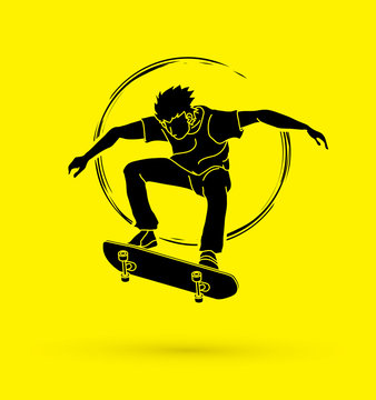 Skateboarder jumping graphic vector
