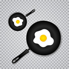 Sunny side up eggs on the pan for breakfast on transparent background