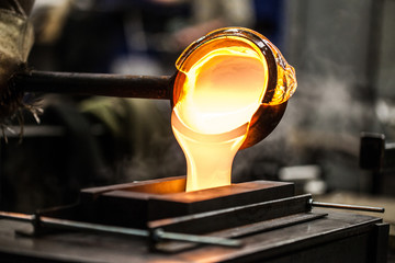 Pouring Melted Glass into Graphite Mold
