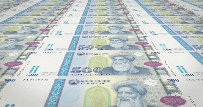 Banknotes of five hundred Tajikistani somoni of Tajikistan, cash money, loop