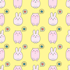 Obraz premium Seamless pattern with cute rabbit and pig
