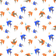 Blue and orange fish on a white background