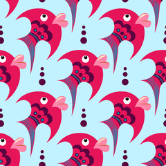 Obraz premium Pink cartoon fish on a blue background