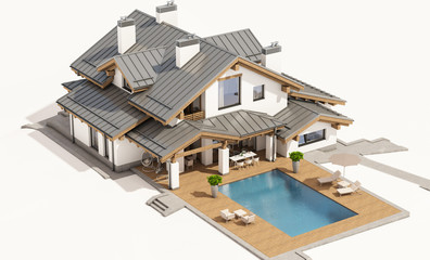 3d rendering of modern cozy house in chalet style