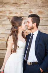 Happy wife and groom in their wedding day. Just married couple