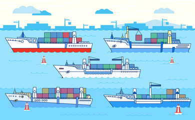 Vector set of container ships.