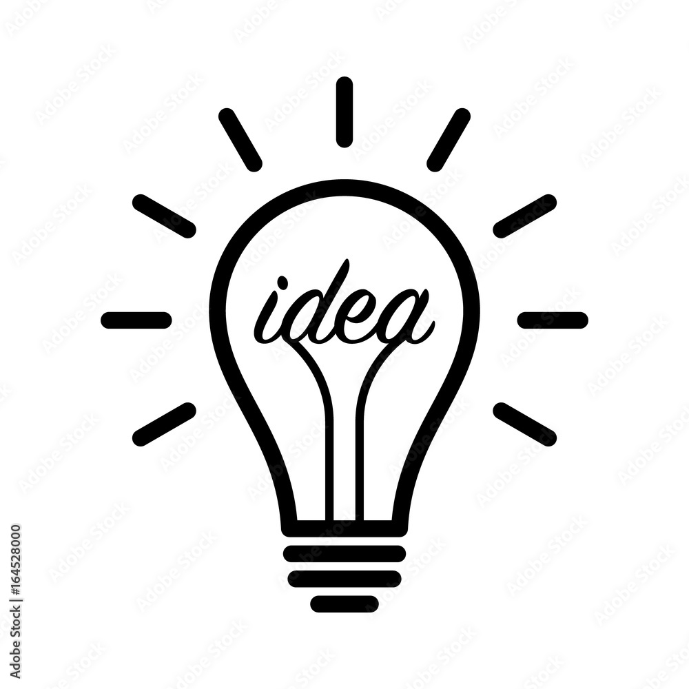 Aufkleber bright lightbulb or light bulb with the word idea line art vector icon for apps and websites