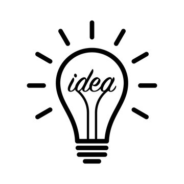 Bright lightbulb or light bulb with the word idea line art vector icon for apps and websites