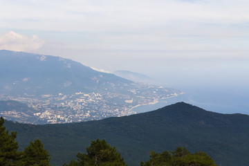 View from Mount Ai-Petri to the city of Yalta and Bear Mountain, Crimea