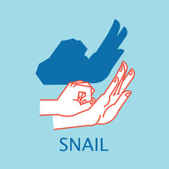 Fototapeta premium Shadow Theater. Hands gesture like Snail. Vector illustration of Shadow Hand Puppet.