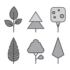 Fototapeta na wymiar Set of vector line Trees. Forest creative icons