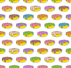 Colorful vector donut texture with fruit and chocolate glaze topping, good for bday party banner and fashion textile patterns prints