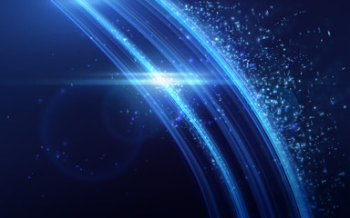 Obraz premium Vector background. Bright glowing curve on dark, with light particles.