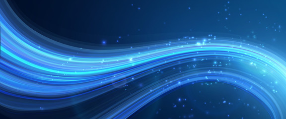 Vector background. Bright glowing curve on dark, with light particles.