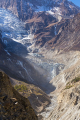 Scenery in the Himalayas, on the Annapurna Circuit, with dust storm and desert environment