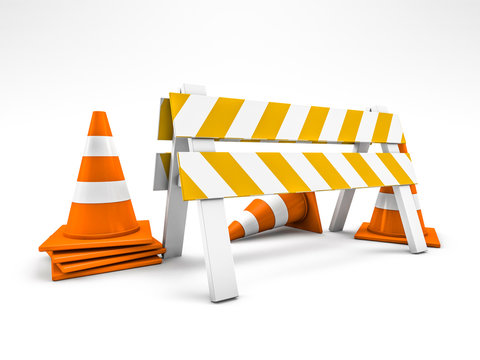 Road repair, under construction road sign. 3D rendering