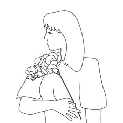 Woman torso and Freesia flower line art