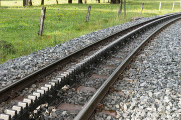 Schiene der Zahnradbahn in Grainau zur Zugspitze