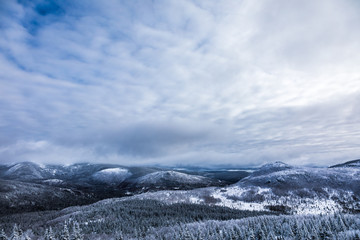 Fototapeta premium Winter Landscape from Top of Mountain in Canada, Quebec
