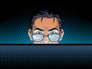 Software developer at work comic book style vector