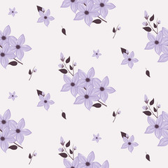 Seamless floral pattern. Background in small purple flowers on a lilac background for textiles, fabric, cotton fabric, covers, wallpaper, print, gift wrap, postcard.