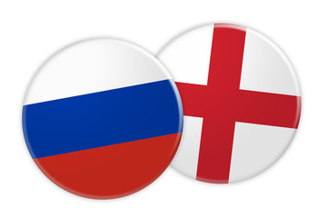Obraz premium News Concept: Russia Flag Button On England Flag Button, 3d illustration on white background