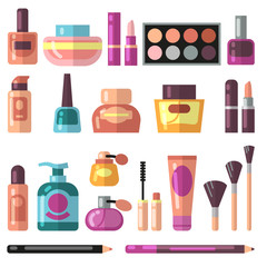 Fototapeta na wymiar Girl accessories, beauty and makeup flat vector icons. Cosmetics and perfume pictograms