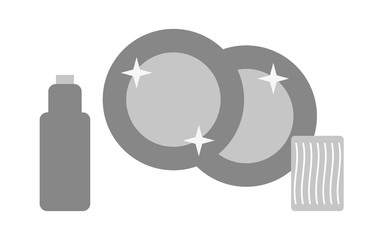 dish detergent outline illustration. Kitchen sink with kitchenware, dishes, utensil, wash sponge