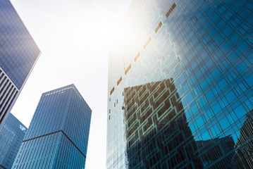 Skyscrapers from a low angle view in city of China.