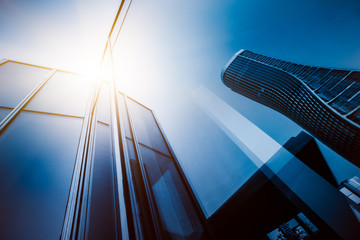 Skyscrapers from a low angle view in city of China.