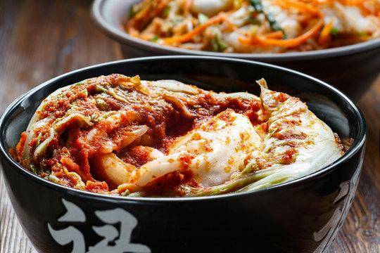 Traditional Korean kimchi appetizer. The concept of healthy fermented food.