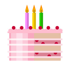 Birthday cake flat icon, vector sign, colorful pictogram isolated on white. Symbol, logo illustration. Flat style design