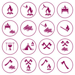 Set of cooking on campfire icons. Vector illustration