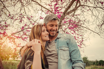 landscape sunset walking carefree couple