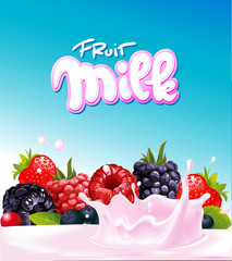 fruit berry milk yogurt design - vector illustration