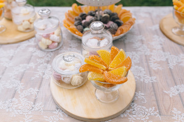Candy Bar. Delicious sweet buffet with cupcakes. Sweet holiday buffet with cupcakes and other desserts.