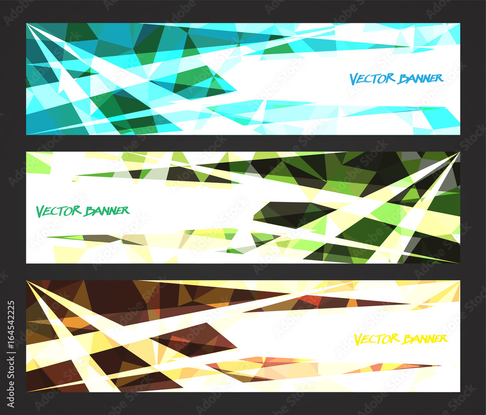 Sticker a set design of abstract modern vector bright horizontal web banner colourful with shiny polygonal b