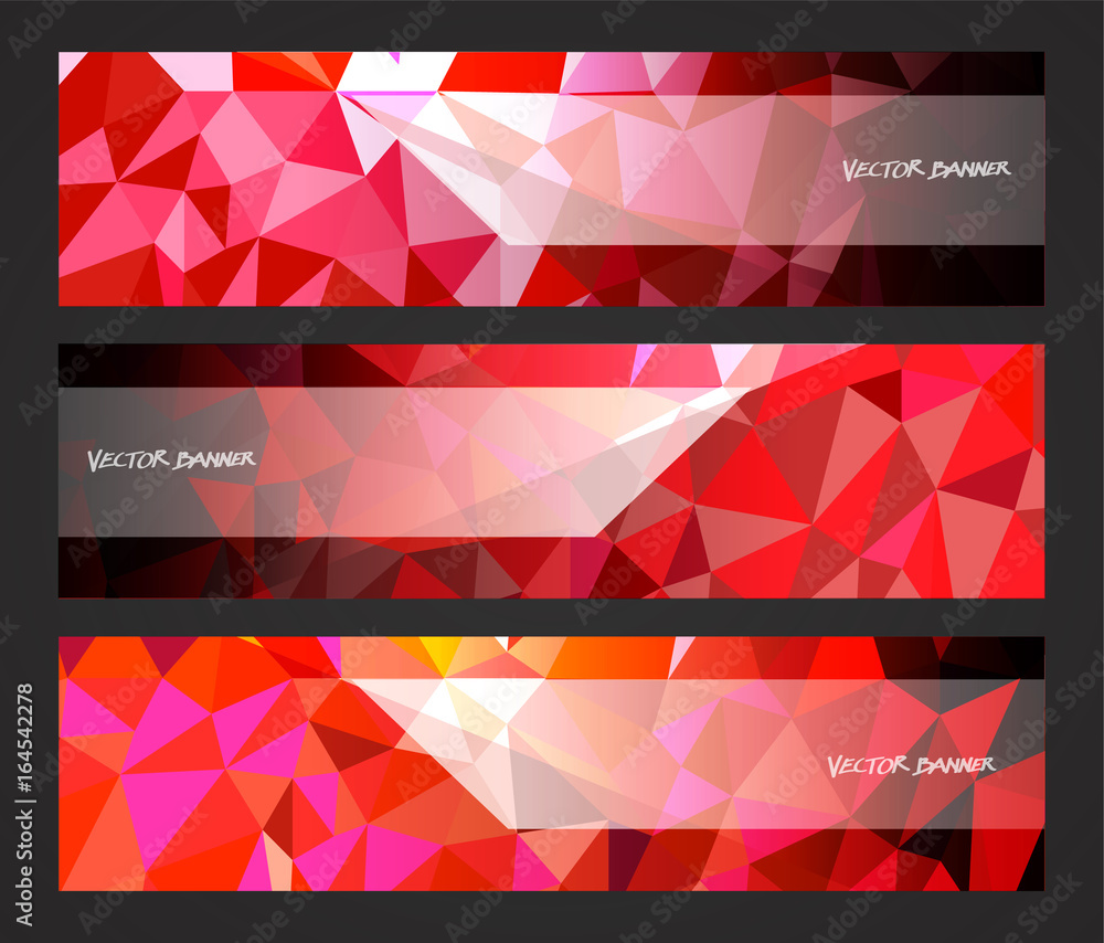 Sticker a set design of abstract modern vector bright horizontal web banner colourful with shiny polygonal b